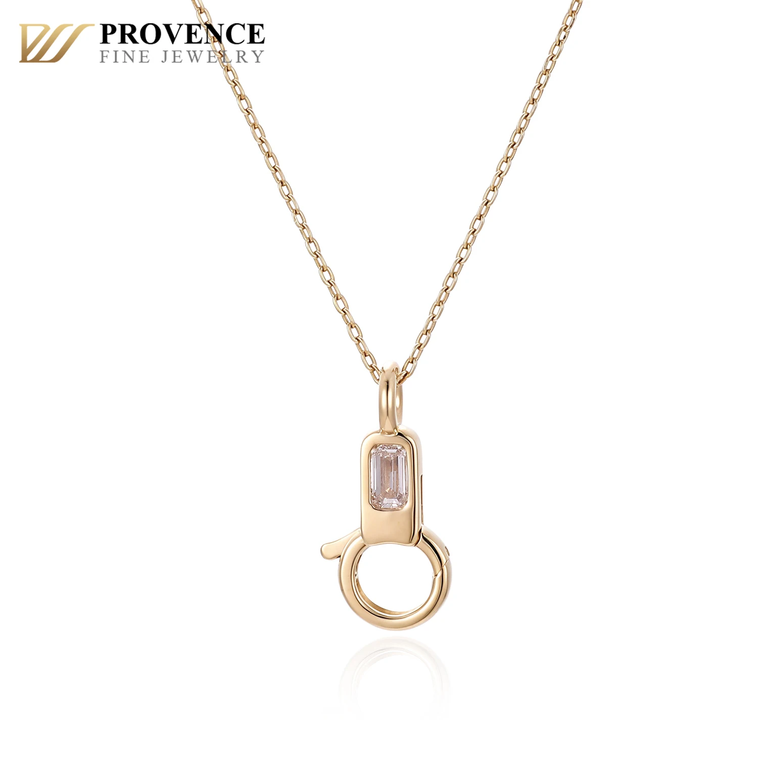 Provence 10K Solid Gold Lab Grown Diamond Emerald Cut Jewelry Connector Pendant Converter for Women Fine Jewelry Gift
