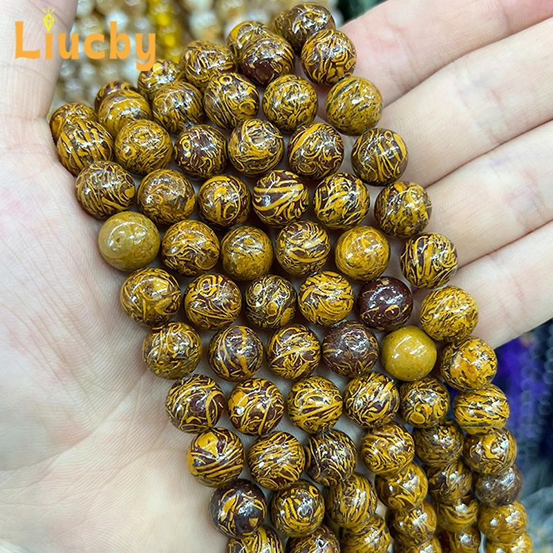 Natural Golden Silkwood Stone Handmade Beads For jewelry sets DIY Retro Accessories Decorative beads 15\