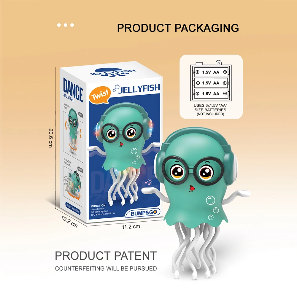 Electric Squid Sensor Toy Automatic Obstacle Avoidance Sound and Light Squid Toy Squid Interactive Robotics Gift for Boys Girls