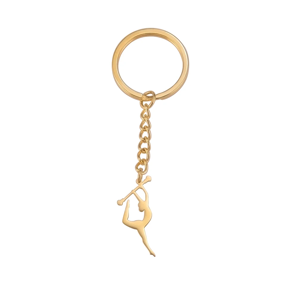 

Kkjoy Ballerina Dancing Stick Gymnastics Keychain For Women Girls Gold Color Key Rings Souvenirs Stainless Steel Jewelry Gift