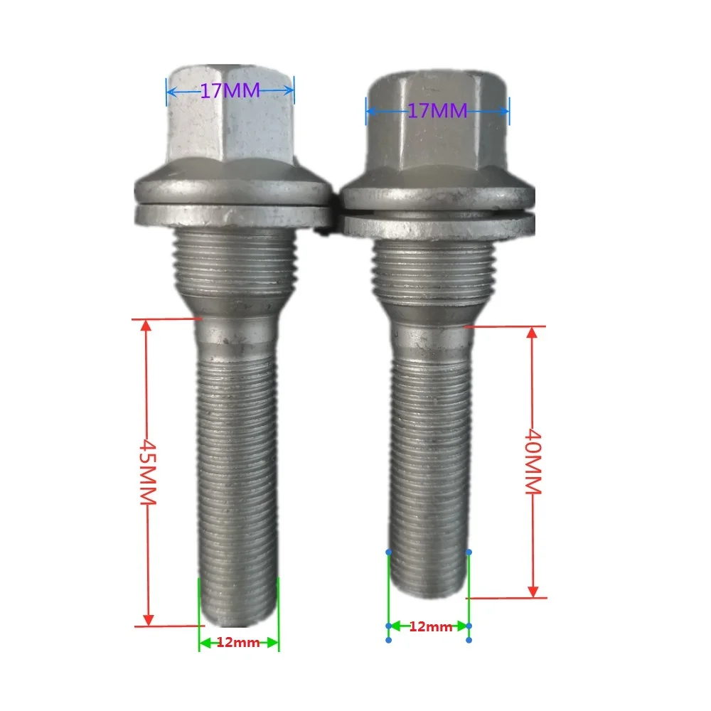 4 Uds M12 x 1,25 de aleación de perno rueda EXTRA rosca larga pernos de asiento lavadora para Peugeot 206, 307, 308, 407, 408