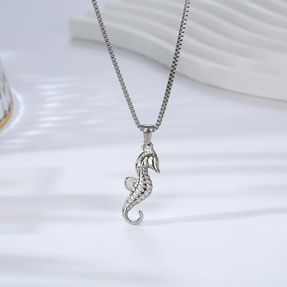 Stainless Steel Animal Sea Hippocampus Pendant Necklace Jewelry with Box Chain Women Gift