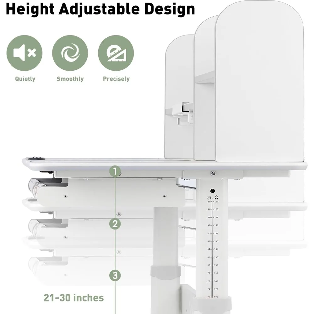 Adjustable Kid's Desk with Storage Hutch and Drawers, 47 Wide Multifunction Ergonomic Study Table, featuring Tilt Function