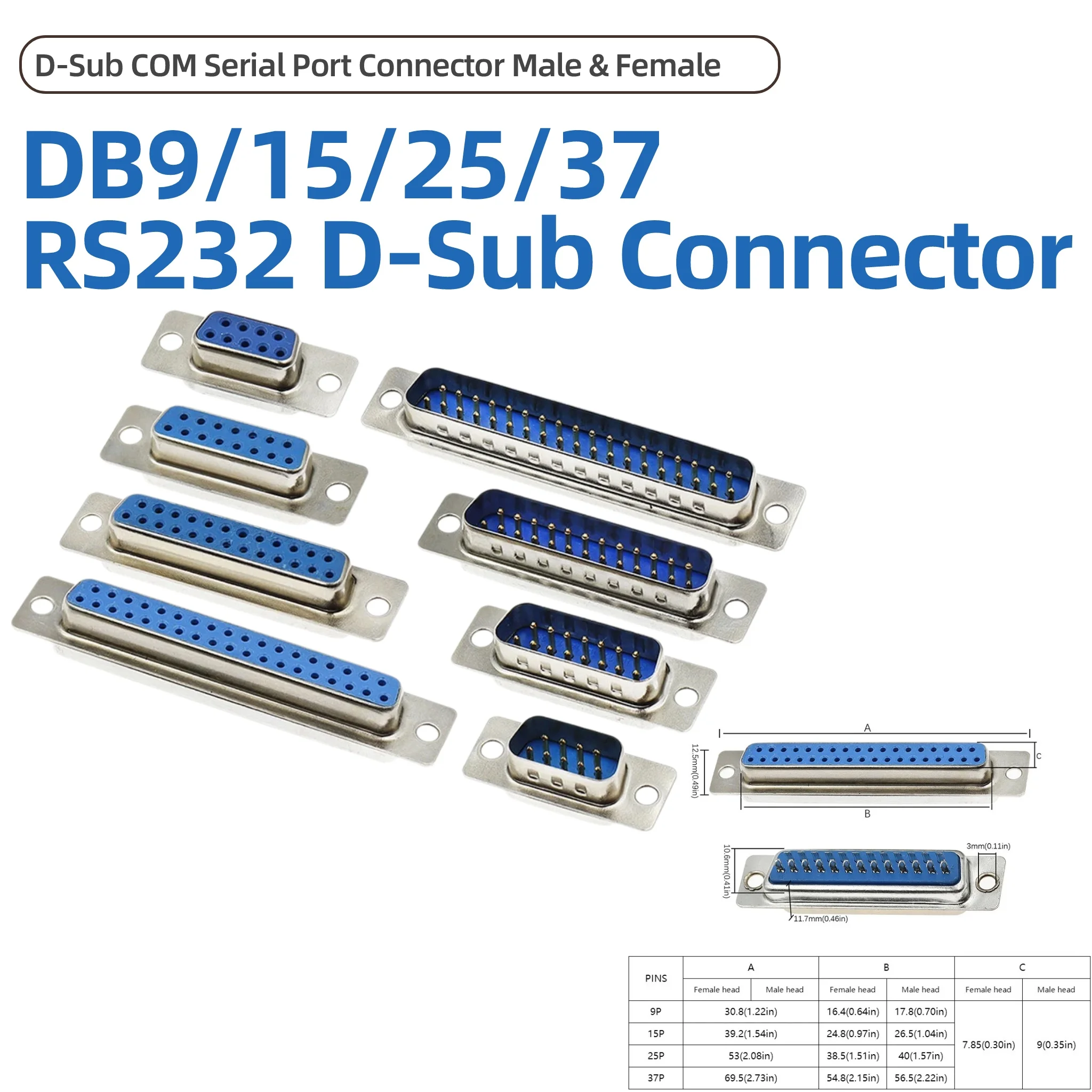 10-30pcs DB9 DB15 DB25 DB37 RS232 D-Sub Connector Solder Type Male Female Serial Port COM Connector 9P 15P 25P 37P