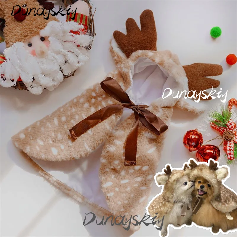 

Dog Cat Clothes Deer Costume Pets Puppy Kitten Furry Cloak Cape Hood Horn Bear Ears Cute Christmast Gift Party Costumized Outfit
