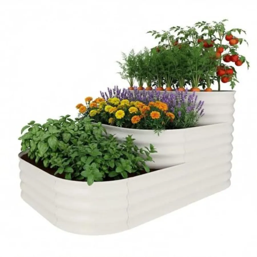 3-Tier Galvanized Steel Raised Garden Bed 60.6x42.1x30.7 Inch for Outdoor Gardening, Silver, Rust-Resistant Layered Design to E