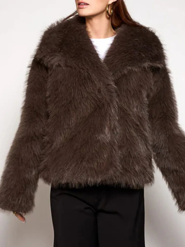 ZMEENNA Women's Burgundy Faux Fur Jacket Shaggy Coat Warm Outerwear Winter Fashion Oversized Plush Cardigan Casual ZM4106