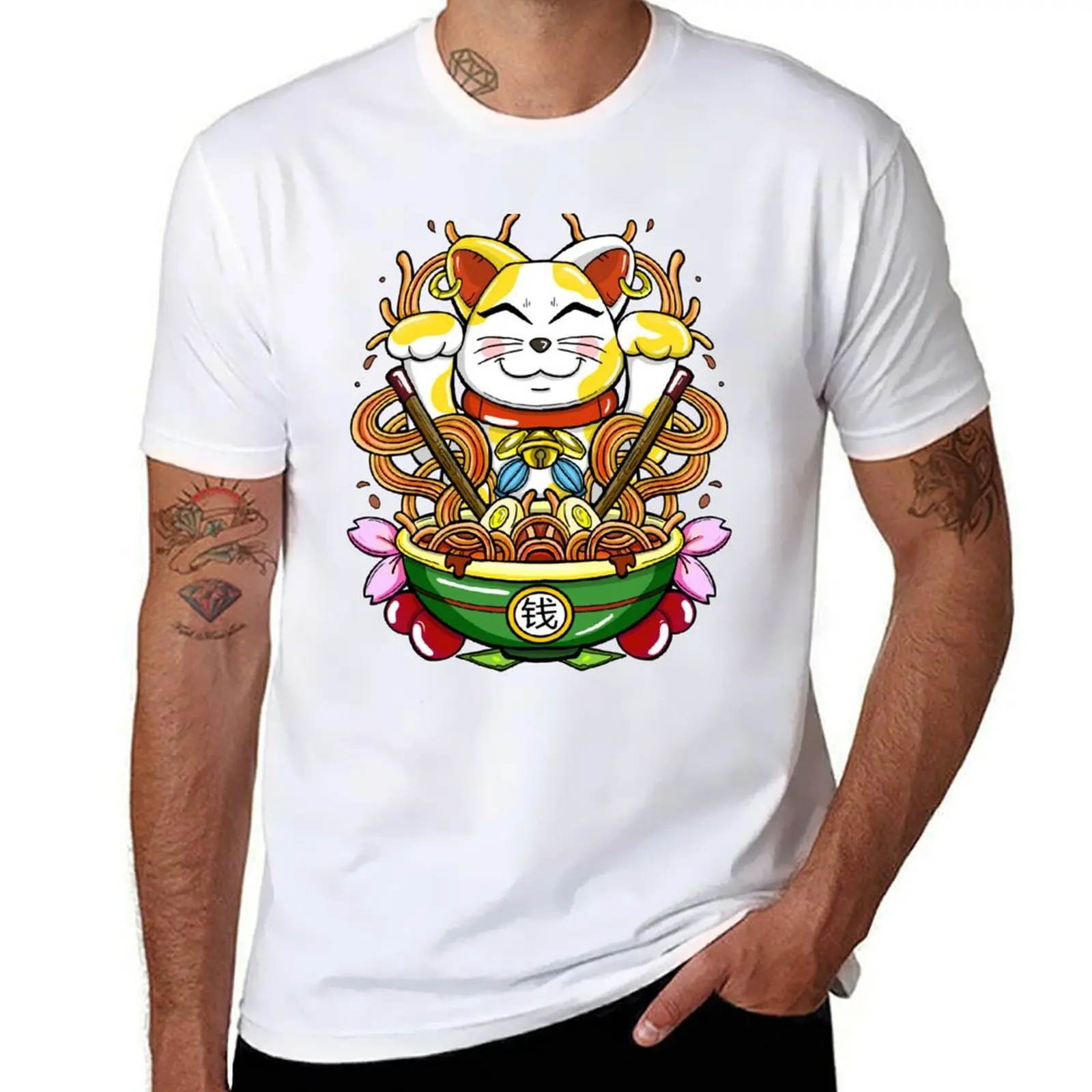 Maneki-Neko Ramen Tee T-Shirt Street Style Casual Tee Shirt