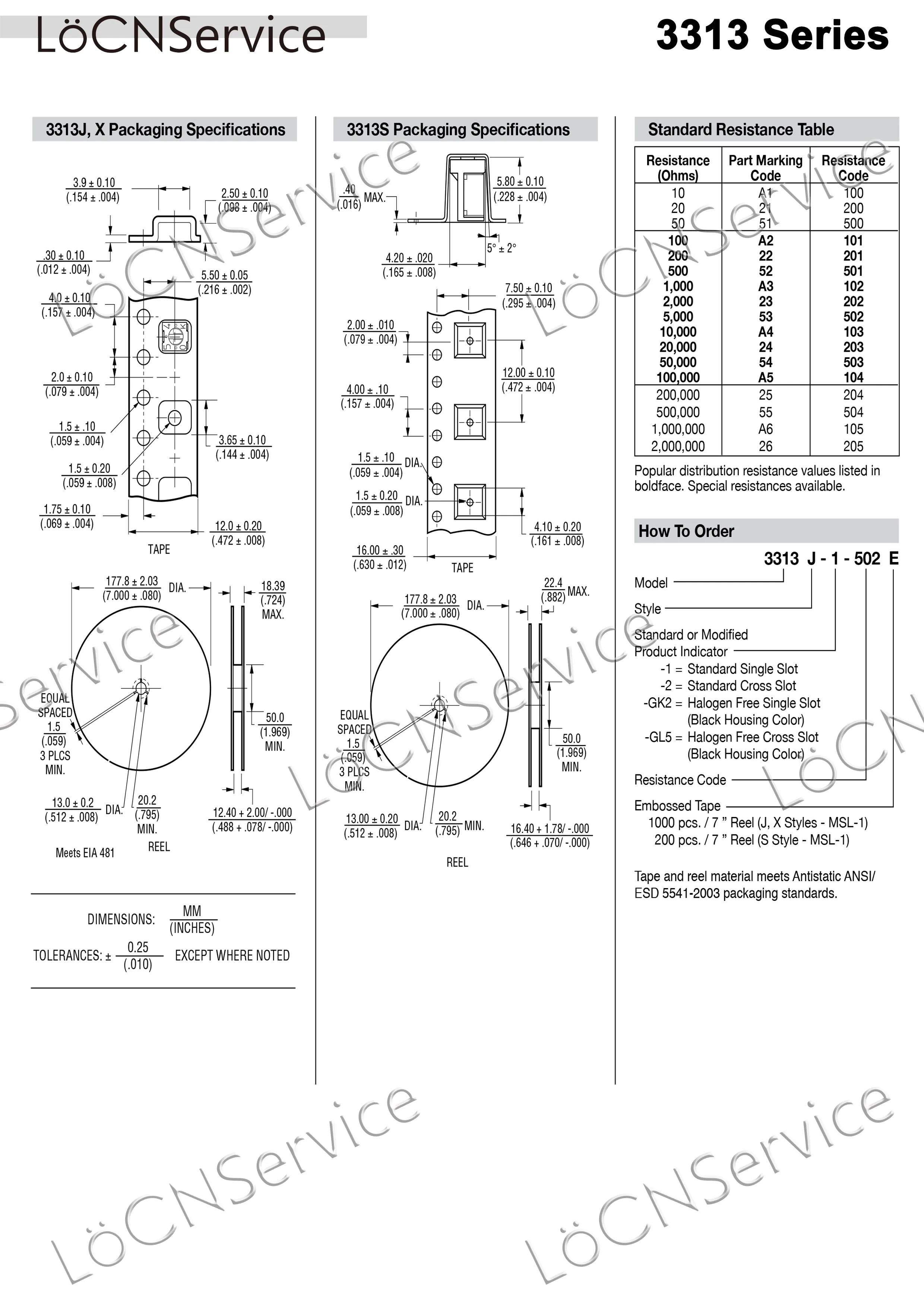 100 قطعة 100% الأصل بورنز 3313J 3*3 100K 200K 500K جودة عالية التشذيب الجهد 3313J-1-104E 3313J-1-204E 3313J-1-504E