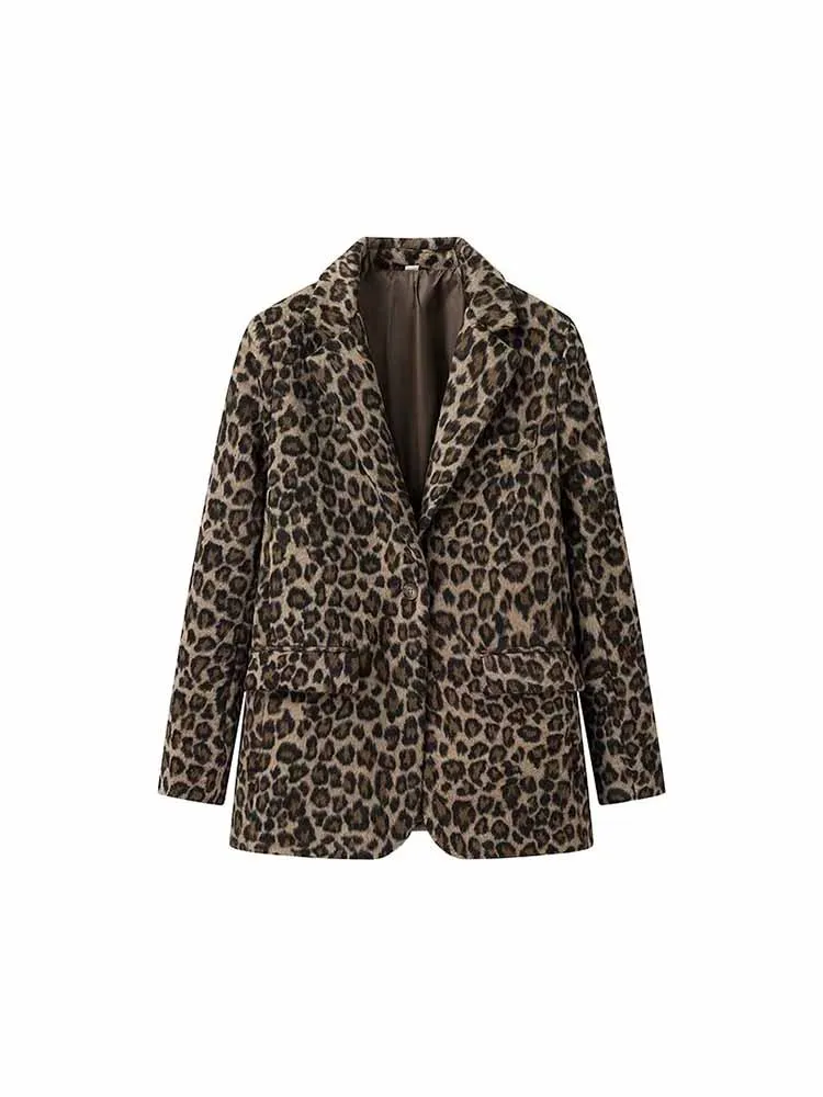 New women\'s European and American style fashion simple versatile single-breasted long-sleeved leopard print suit jacket