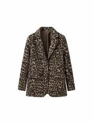 New women's European and American style fashion simple versatile single-breasted long-sleeved leopard print suit jacket