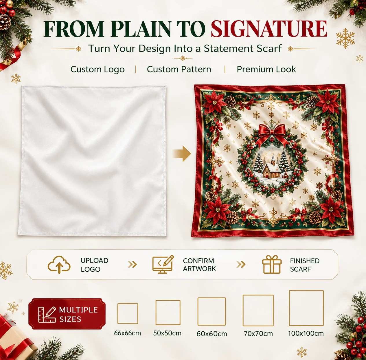 Custom Silk Scarf,Customizable Pattern LOGO Christmas Gift for Ladies - Luxurious Silk Scarf.Christmas gift celebration party