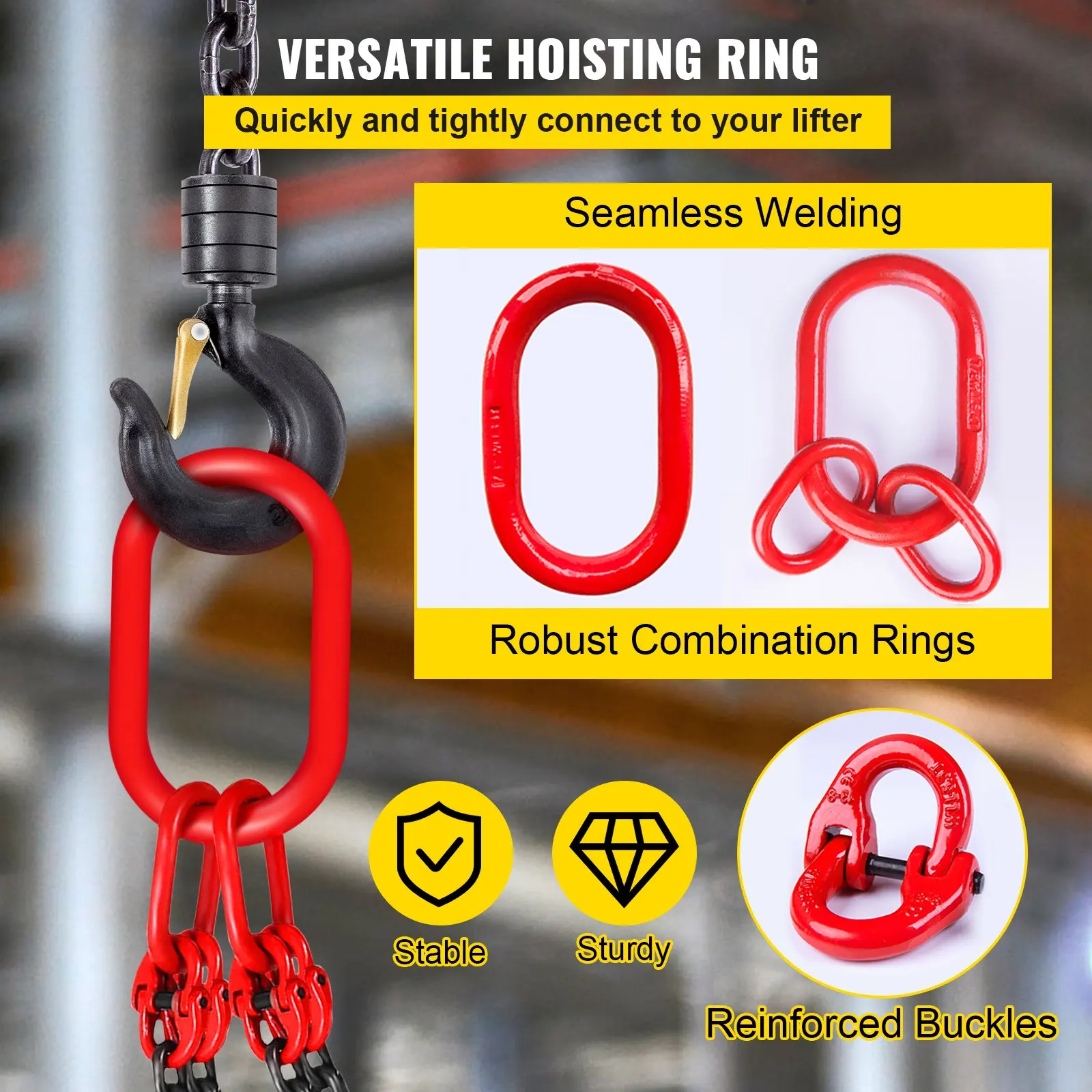 5Ft Chain Sling  5 Ft Engine Lift Chain G80 Alloy Steel Engine Chain Hoist Lifts 3 Ton