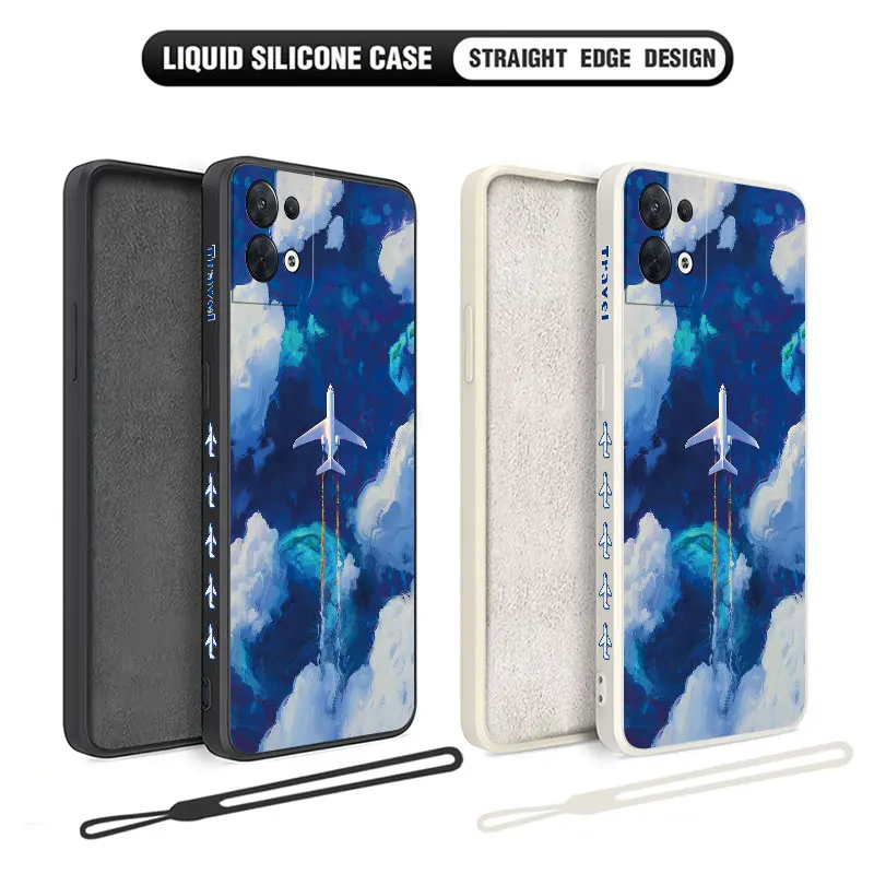 Airplane On A Journey Phone Case For OPPO Reno 3 4 8 8T 8Z 7 7Z 6 5 F19 F9 Pro 4G 5G Liquid Soft Silicone Cover With Hand Strap