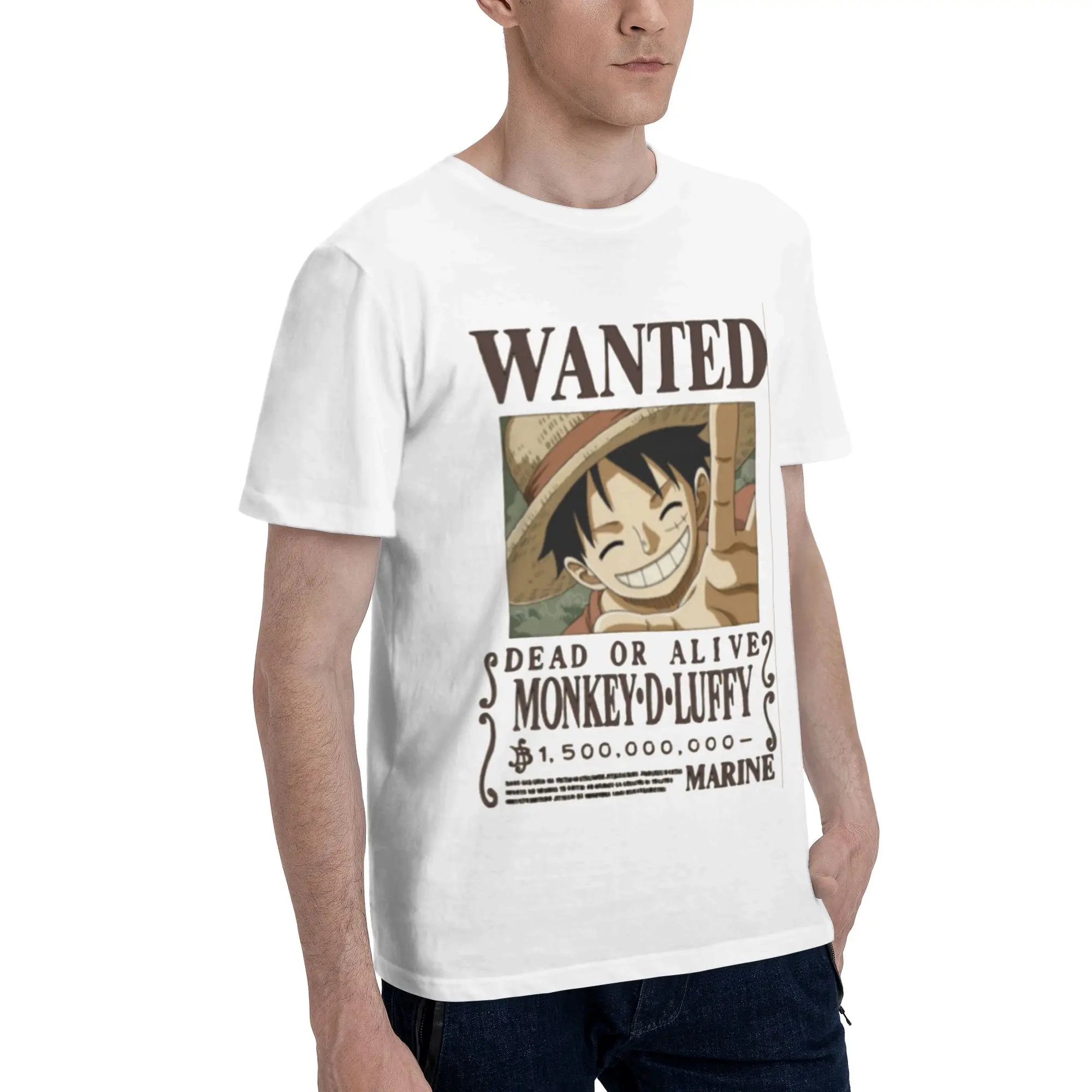 Luffy Wanted Men T Shirts One Piece Casual Tees Short Sleeve Round Neck 100% Cotton Gift Clothing T-Shirt
