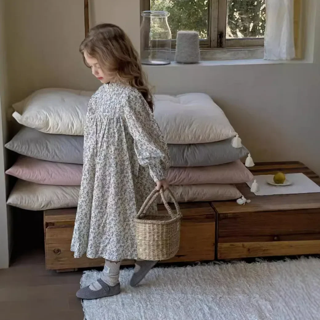 

Girl Dress Spring Autumn New Korean Children Long Sleeves Princess French Broken Flowers Skirt Sweet Simple Loose 2025