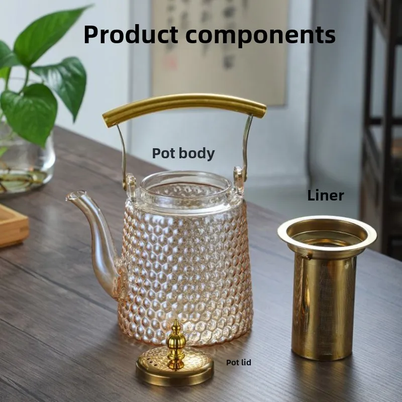 Hammer Japanese beam pot copper handle retro boiling teapot large capacity large hole sky pot high borosilicate glass teapot