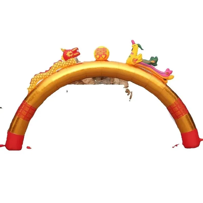 Opening Inflatable Golden Double Dragon Arch Event Wedding Store Celebration Advertising Air Mold Fan