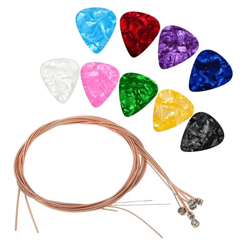 Guitar Replacement Props Premium Acoustic Guitar Strings Celluloid Picks Musical Instruments Repair Parts Kit Daily Practice ZYF