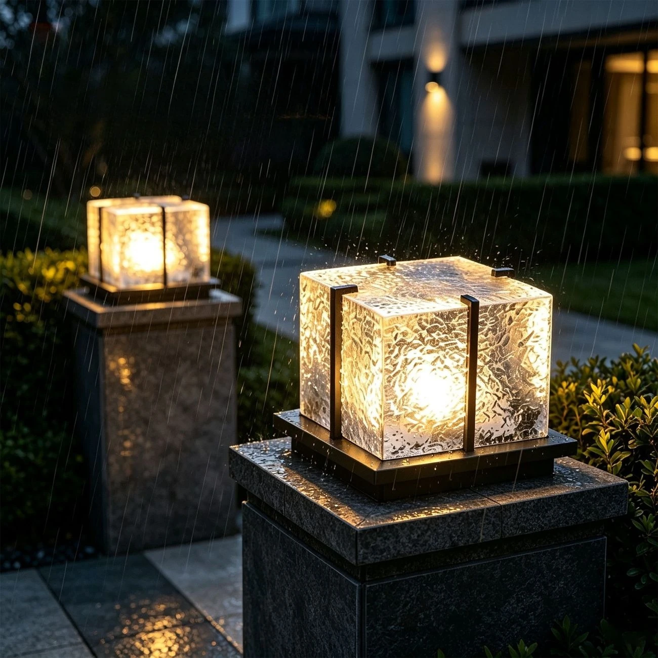 Outdoor Waterproof Square Glass Crystal Post Cap Lamp Landscape Light Premium Ambient Lighting for Courtyard Villa Mall