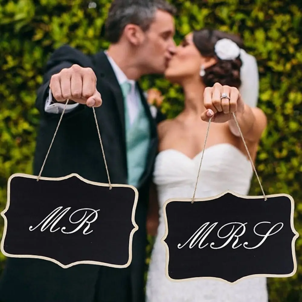 Portable Wooden Wooden Blackboard Hanging Plaque Ceremony Prop Sign Message Board Chalkboard Mr Mrs Bridal Shower Decoration