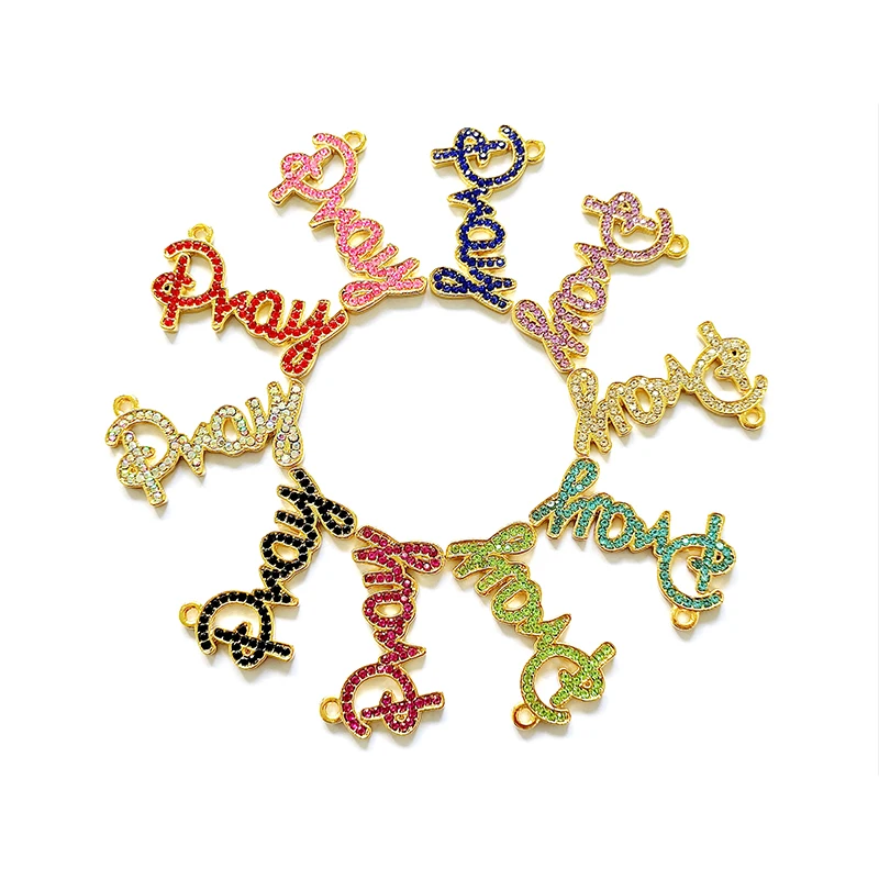 

10pcs Rhinestone Pray Letter Charms For Bracelet Bangle Jewelry Making DIY Accessories Wholesale LTC0195-LTC0198