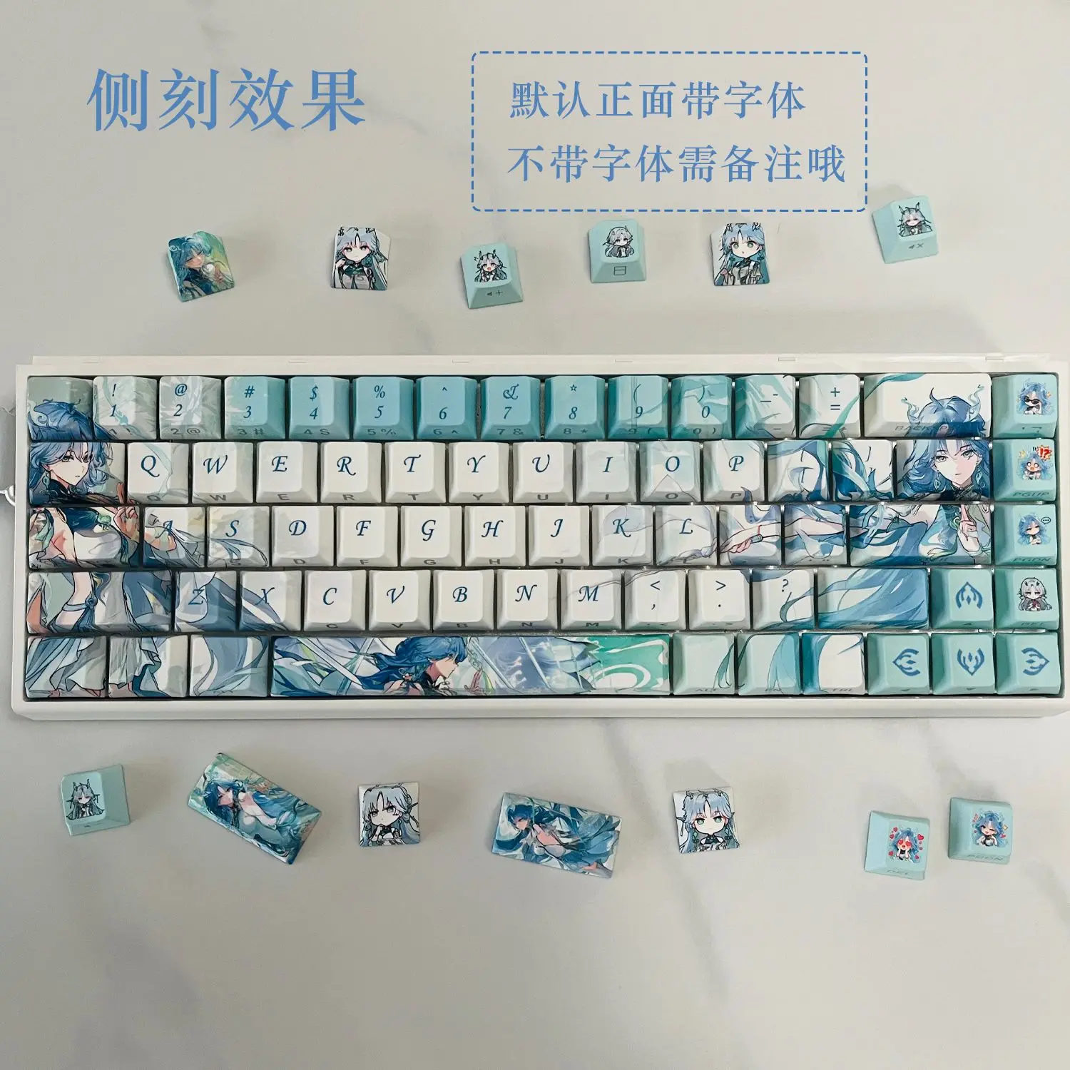 128 Keys Qingxiao Keycaps Wuthering Waves Keycap PBT DYE-Sub Cherry Profile Key Cap for Mechanical Keyboard Made68 Wooting60