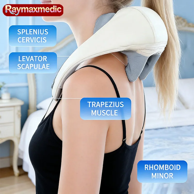 

Беспроводной массажер для шеи и плеч Raymax 6D с подогревом, функцией разминания и шиацу, массажная накидка для шеи и спины, электрический массажер для шеи и спины