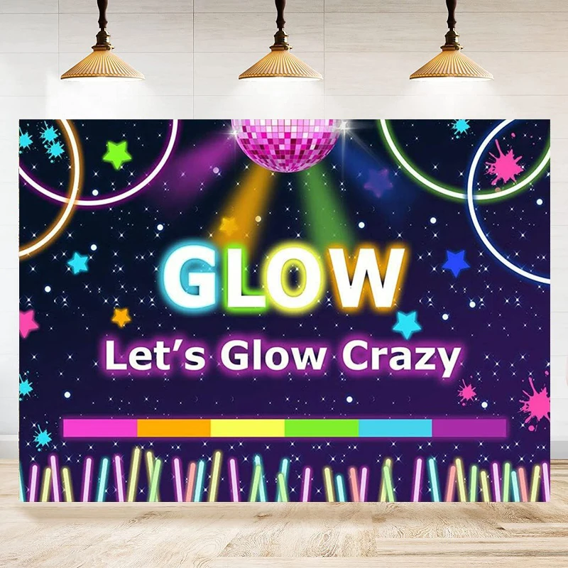 Neon Let's Glow Crazy Hip Hop Photography Backdrop Party Retro Disco Supplies Background Decoration Banner