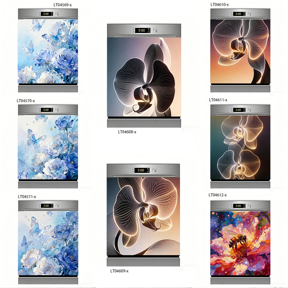 

Blue Butterfly & Flower Dishwasher Decal, Dreamy Floral Design, Waterproof Removable Kitchen Decor