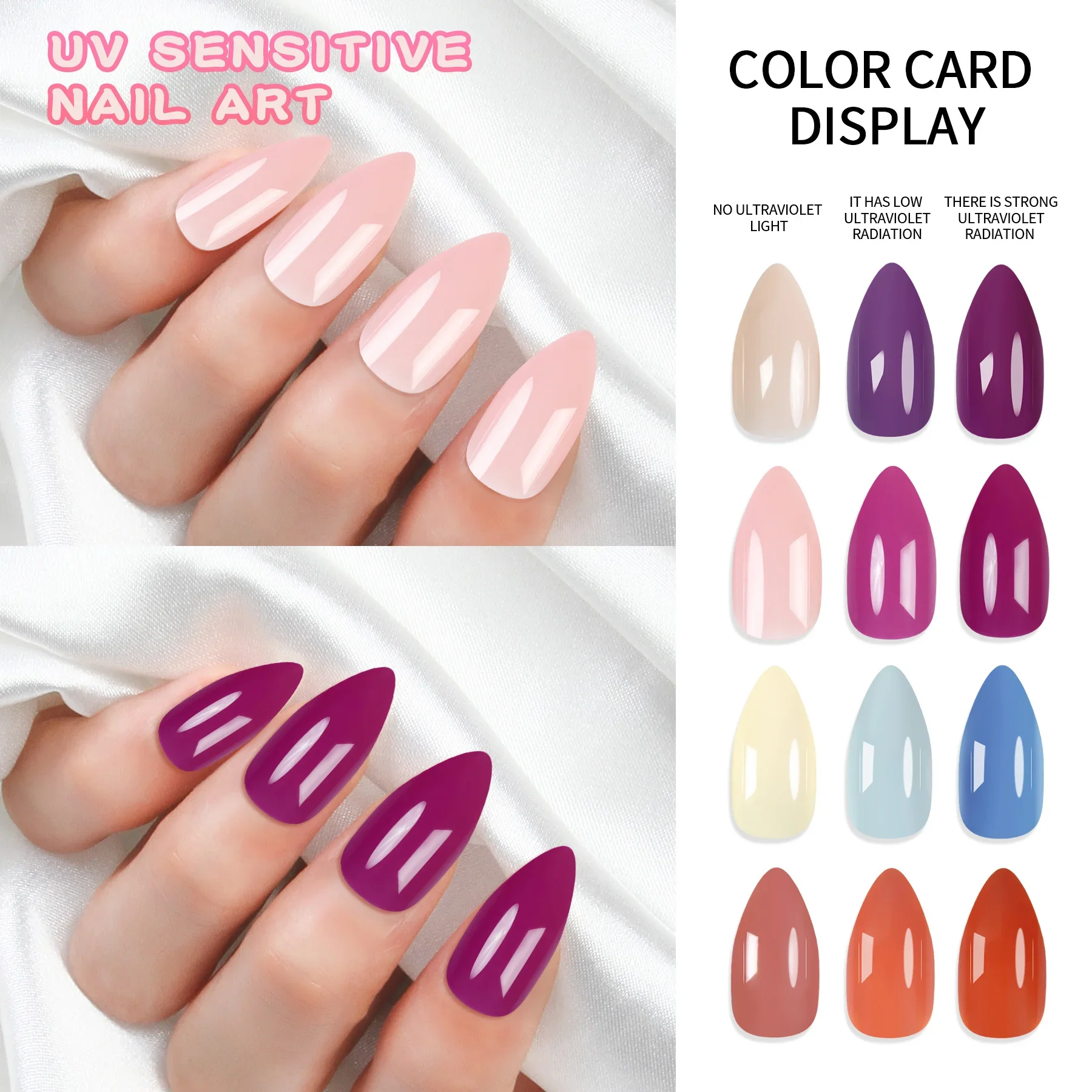 24pcs Nail Ultraviolet Change Color-changing Wearable FlaseLong French Press on Nails  Nail Tip Stickers Full Finished Wearable