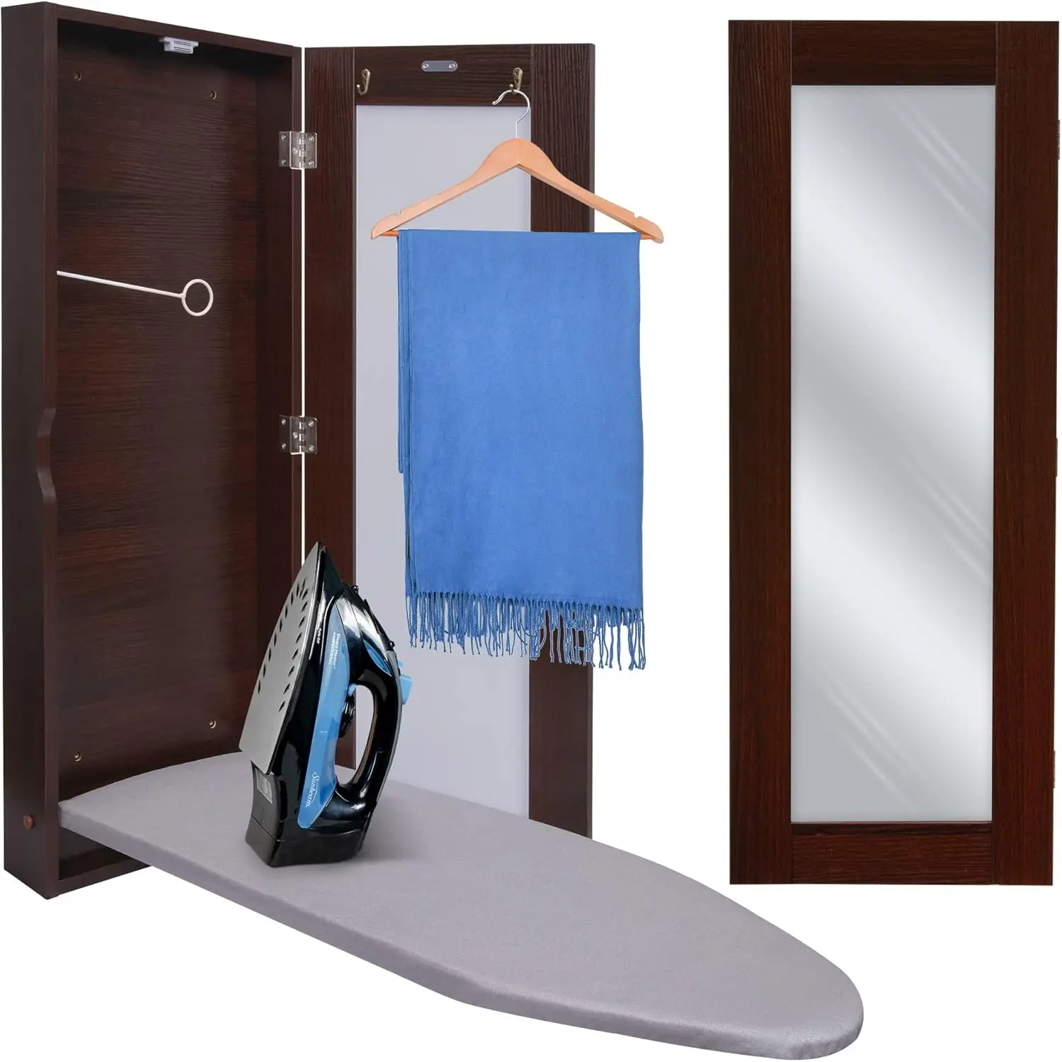 Wall-Mounted Ironing Board Cabinet, Foldable Ironing Storage Station for Home, Apartment & Small Spaces, Easy-Release Lever