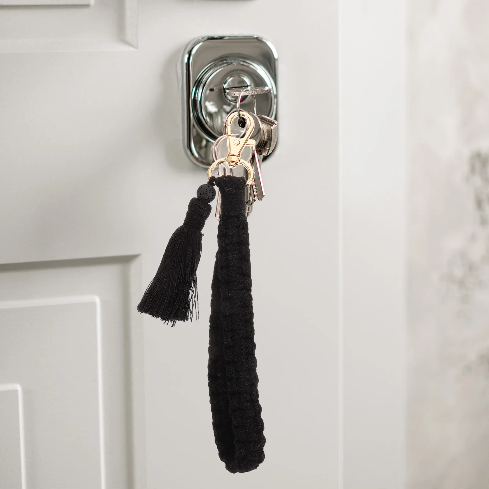 

Bohemian Keychain H made Wrist Strap K68431 Black Retro Ethnic Tassel Accessories Car Keys Women Crochet Wristlet Lanyard