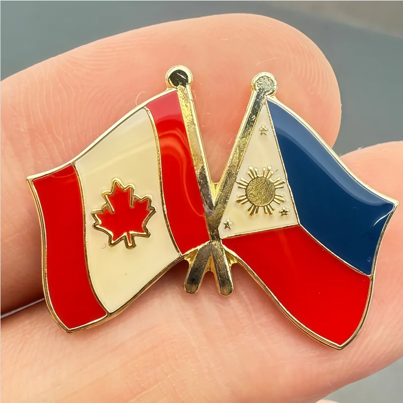 Canada & Philippines Flag Metal Soft Enamel Lapel Badge Pins Brooches