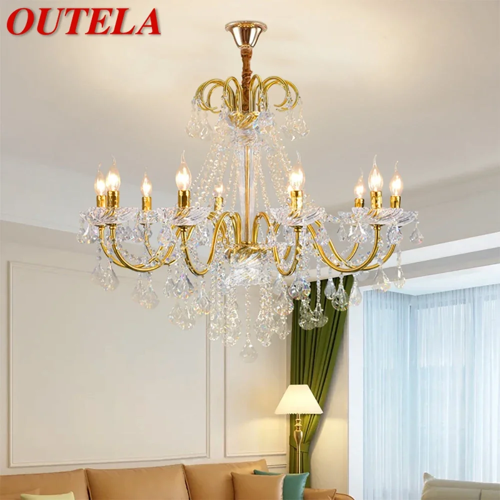 OUTELA French Luxury Crystal Pendent Lamp European Living Room Restaurant Bedroom Villa Hotel Duplex Staircase LED Chandelier