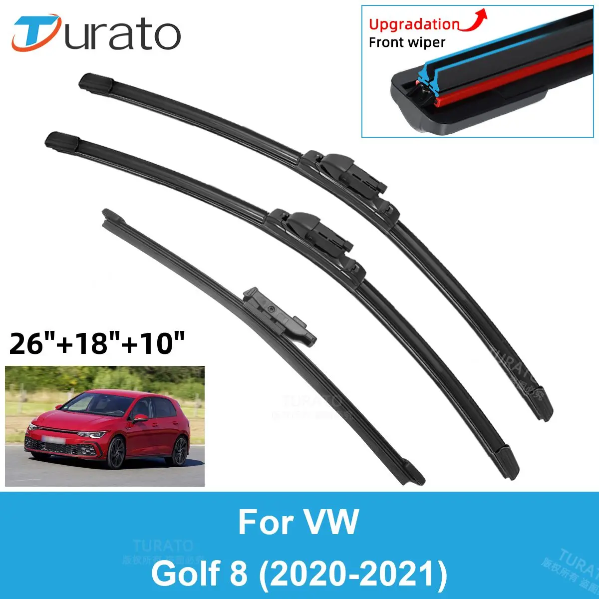 

3PCS Car Wiper Blades for 2020-2021 VW Golf 8 Front Rear Windscreen Windshield Wipers Double Rubber Car Accessories 2020 2021