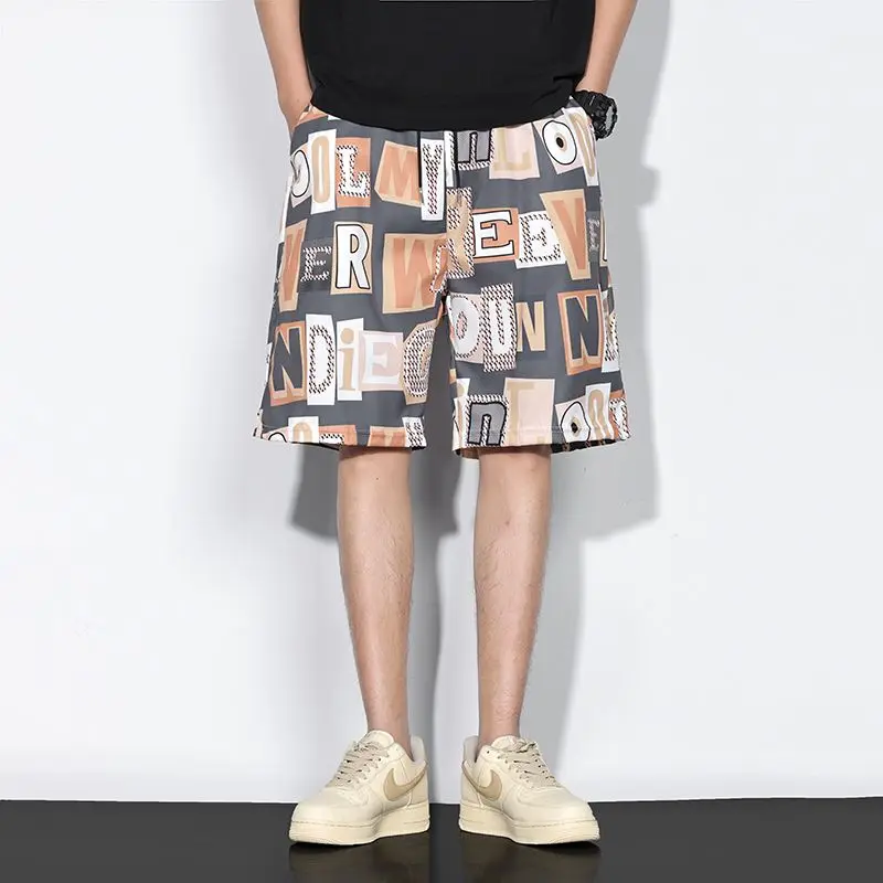 

Летние повседневные пляжные брюки с принтом, свободные, прямого кроя, для мужчин, для активного отдыха, больших размеров, спортивные, длиной до колена