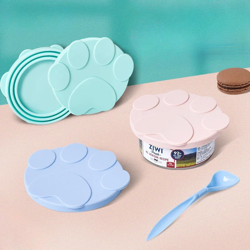 

Portable Silicone Dog Cat Canned Lid 2-in-1Food Sealer Spoon Pet Food Cover Storage Fresh-keeping Lids Bowl Dog Accessories