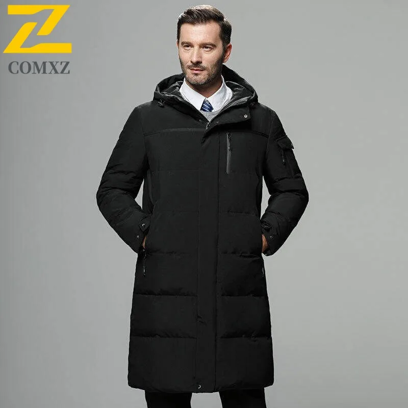 COMXZ الفاخرة الرجال أسفل السترات الأزياء مقنعين طوق العمل الدافئة أسفل معطف شغل عارضة الأعمال سترة الشتاء خفيفة الوزن