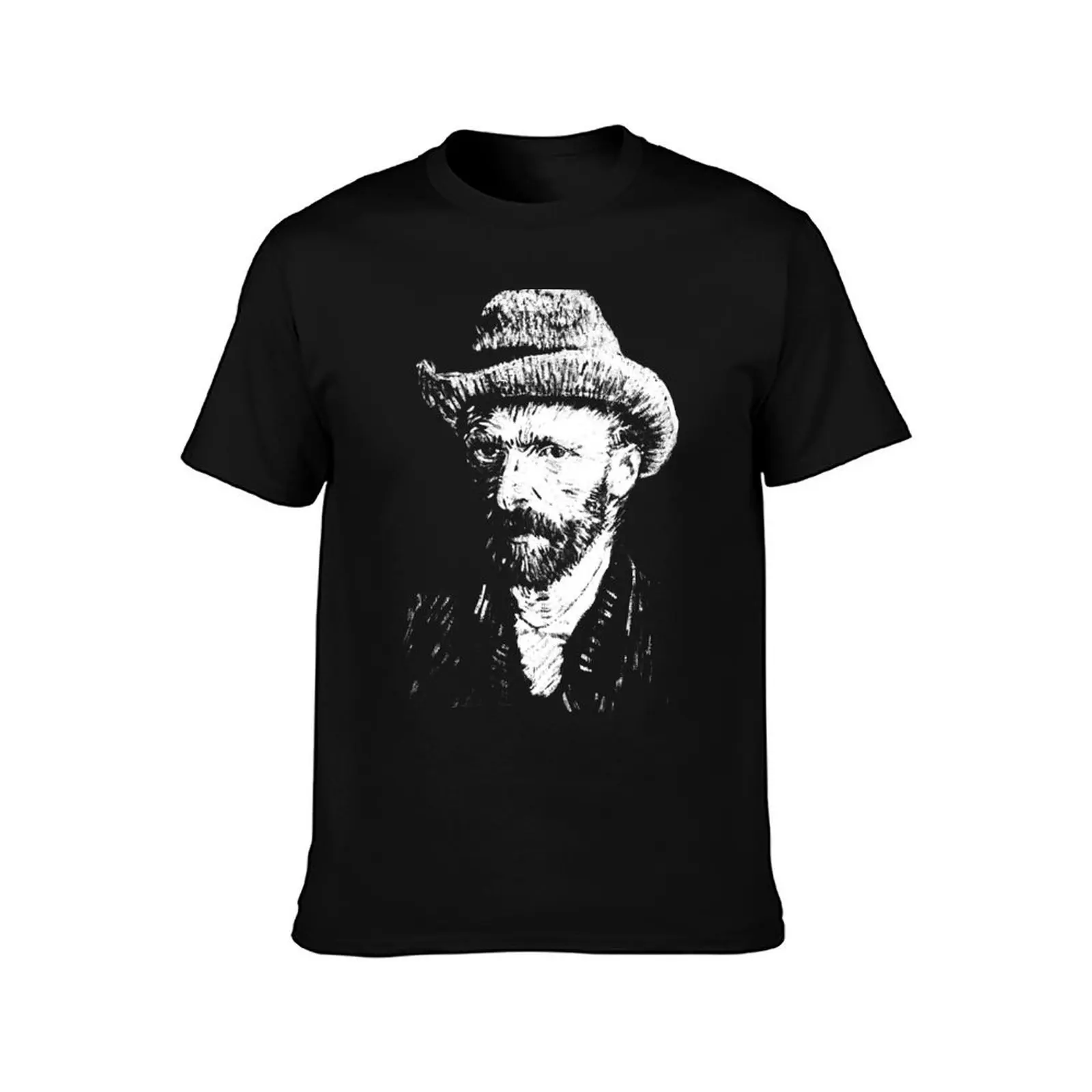 Van Gogh - White on Black T-Shirt Simple Line Art Print Tee T-Shirt