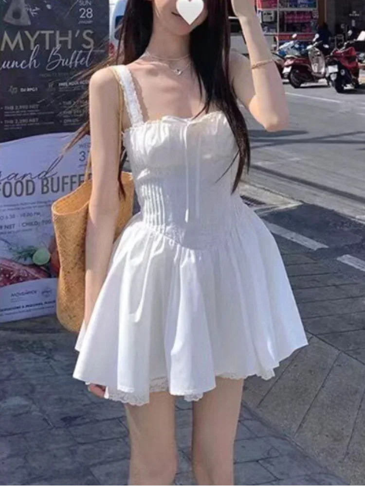 

White Strap Dress Women Casual Elegant Y2k Mini Dress Even Party Clothing Korean Fashion One Piece Dress 2025 Summer Chic