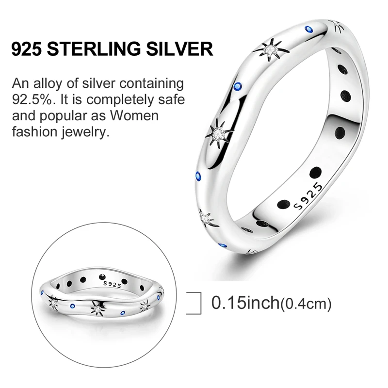 Women's 925 Silver Sun Moon Stars Ring, Sparkling Design