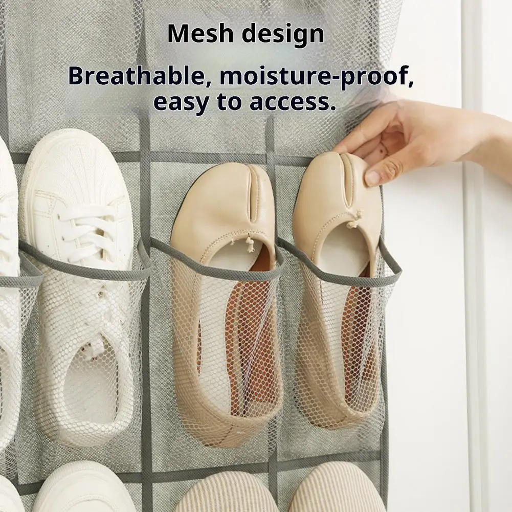 Breathable Hanging Storage Bag Over-The-Door Shoes Organizer 24 Mesh Pockets Over The Door Shoe Rack for Shoes Socks Toys view 2