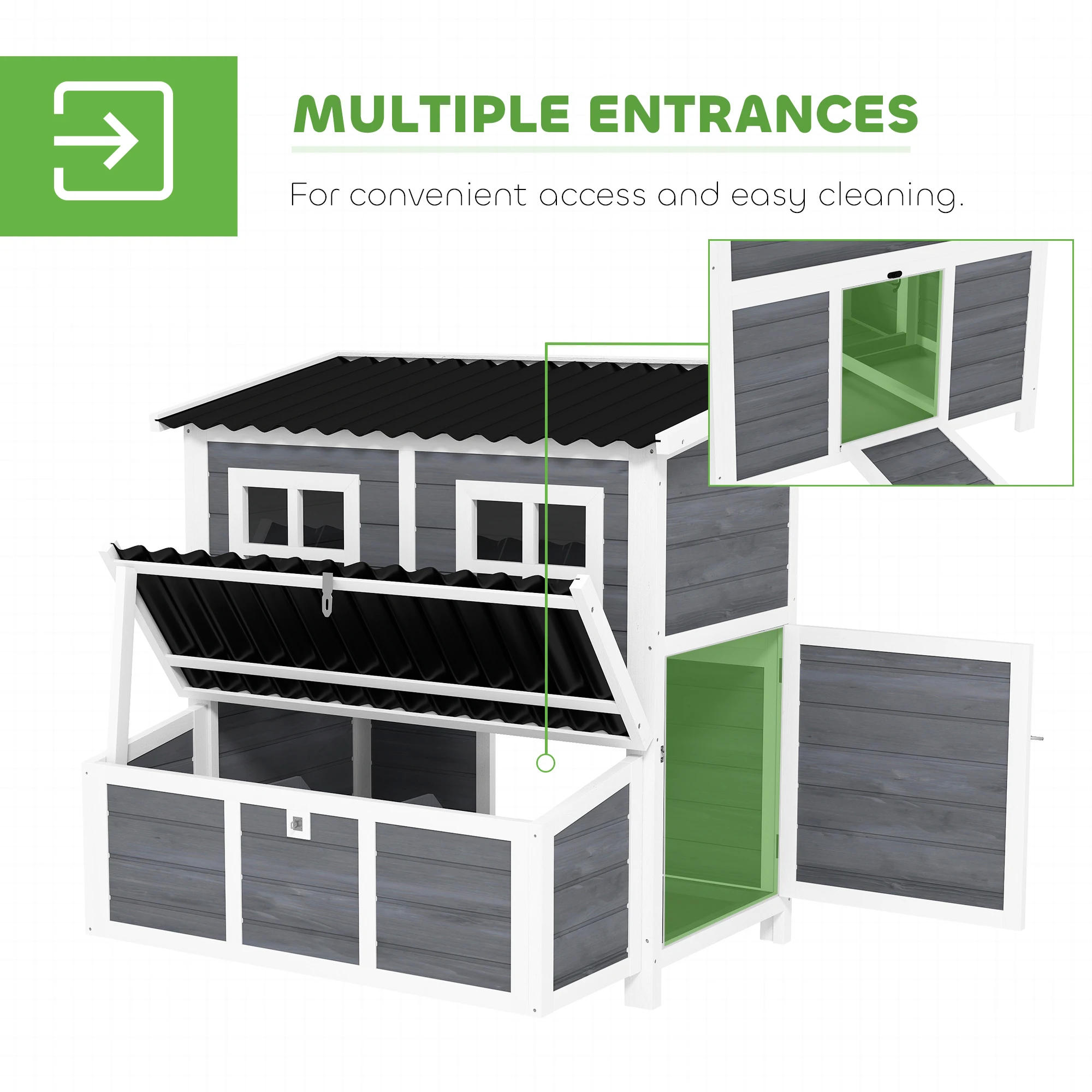 PawHut Wooden Chicken Coop with Nesting Box, Slide-Out Tray, Waterproof Roof, Perches, for 2-4 Chickens, 100 x 86 x 100cm