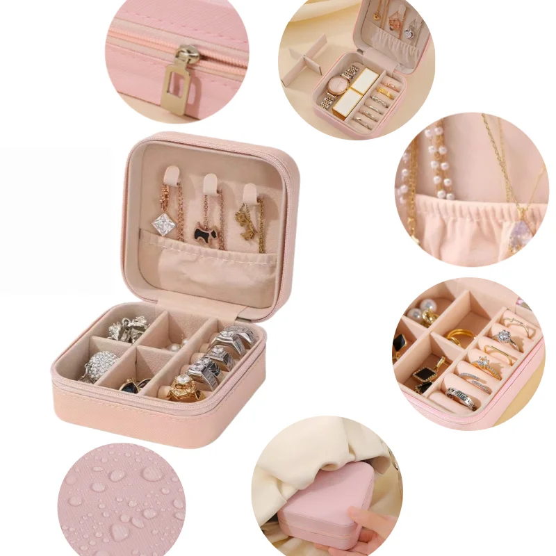 Portable Mini Jewelry Storage Box Travel Organizer Jewelry Case Leather Storage Earrings Necklace Ring Jewelry Organizer Display
