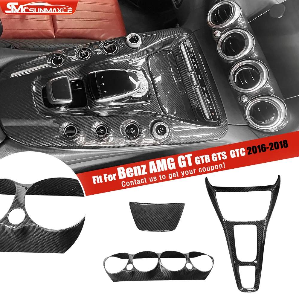 For Benz AMG GT GTS GTC GTR C190 R190 2015-2018 Car Interior 3Pcs Dry Carbon Fiber Center Inner Panel Sticker Interior Accessori