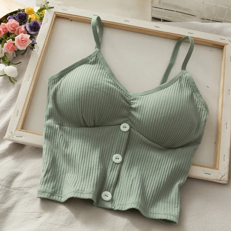 Frauen Gestrickte Tank Top Strap Weste Weibliche Stricken Crop Top Brust Wrap Reine Baumwolle Unterwäsche Camisoles – Detail 4
