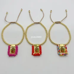 1pc Gold Plated Scapular Medal Bracelet Copper Miyuki Beads Catholic Virgin Mary Guadalupe Pulsera Rope Religious Jewelry Gift