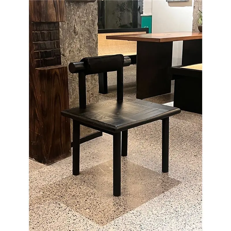 

Old elm dining solid wood black back simple casual balcony wabi-sabi wind bar log retro