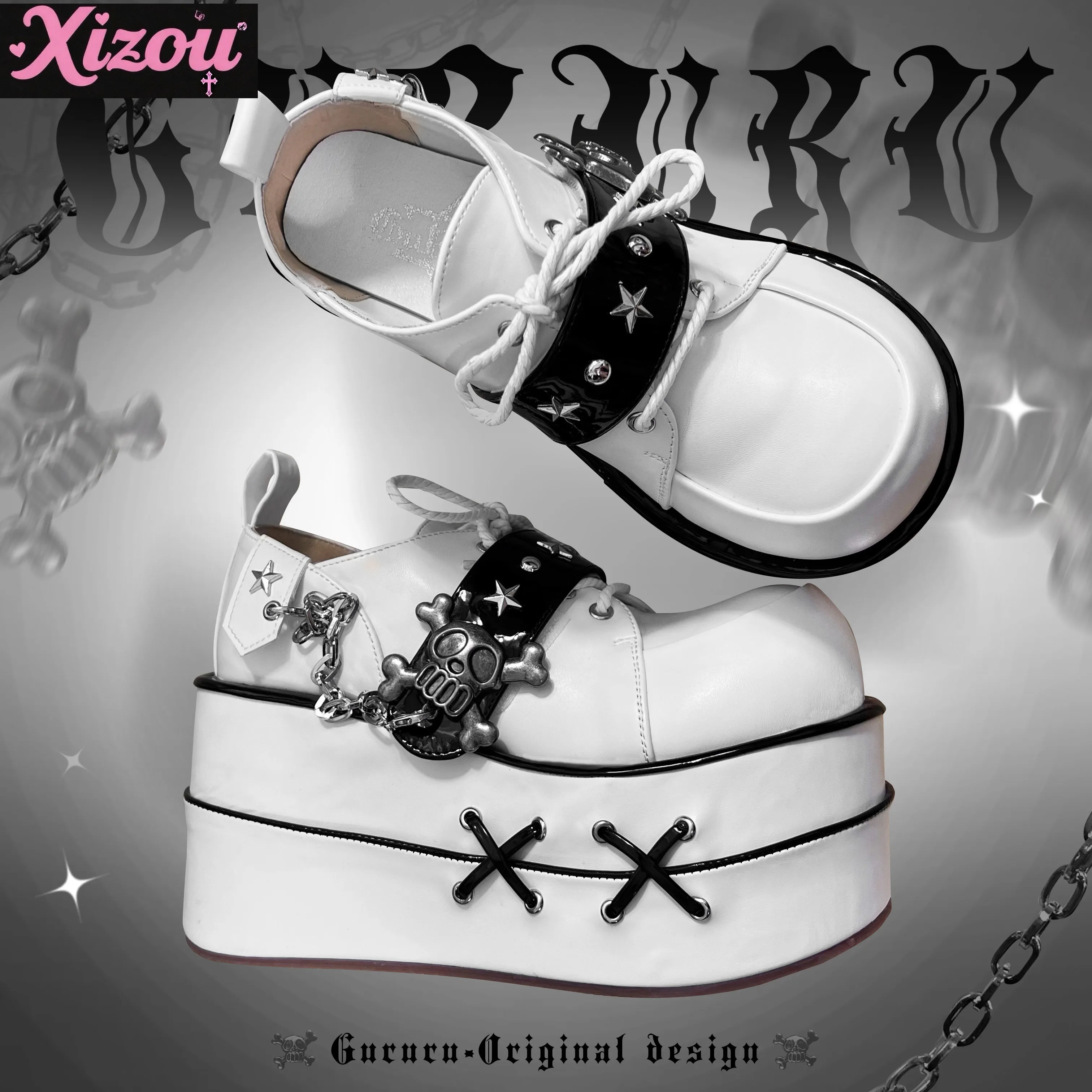 Originale giapponese Y2k sottocultura cool punk teschio scarpe con plateau scarpe singole donna testa tonda Mary Jane Muffin scarpa per le donne